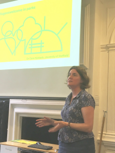 Dr Clare Rishbeth launching the #refugeeswelcome report at the Young Foundation, East London